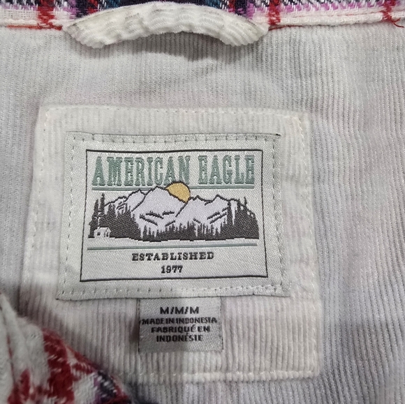 American Eagle Soft Patchwork Oversized Flannel Button Up Shirt Size M - Picture 2 of 4